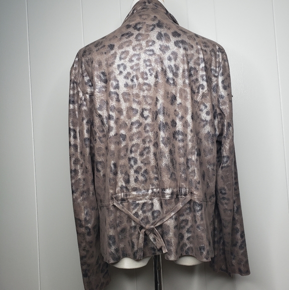 Peck & Peck Leopard Print Faux Suede Open Draped Front Jacket Simmery Cheetah XL - Picture 6 of 12